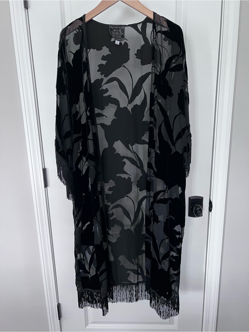 Johnny Was Black Velvet Fringe Kimono Silk Blend Size XS